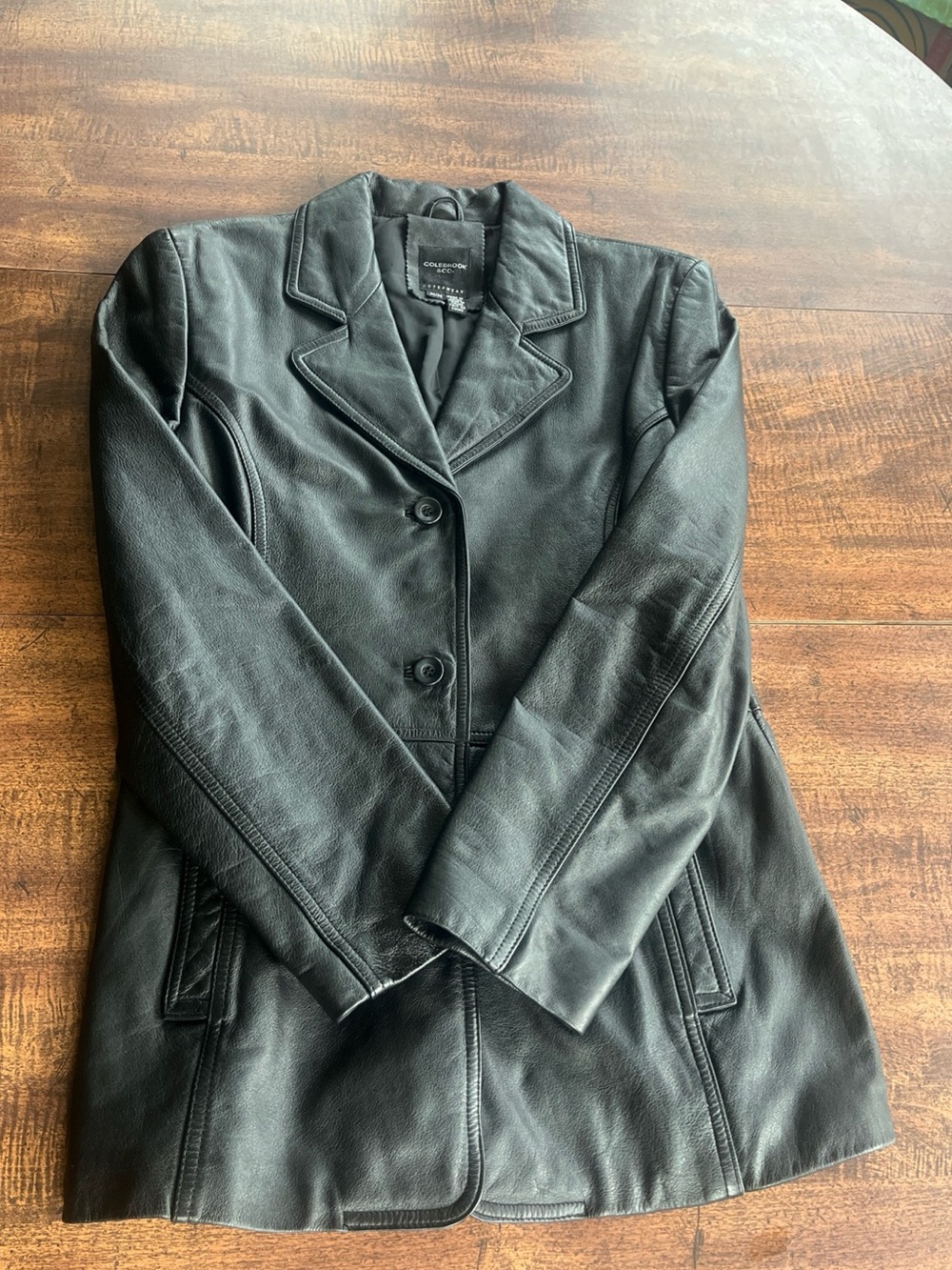Vintage Black Tailored Leather Blazer Coat Women M Dark Academia Colebrook & Co